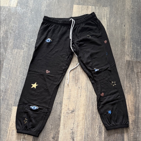 Lauren Moshi Pants - Lauren Moshi Black Joggers with Eye and Star Designs